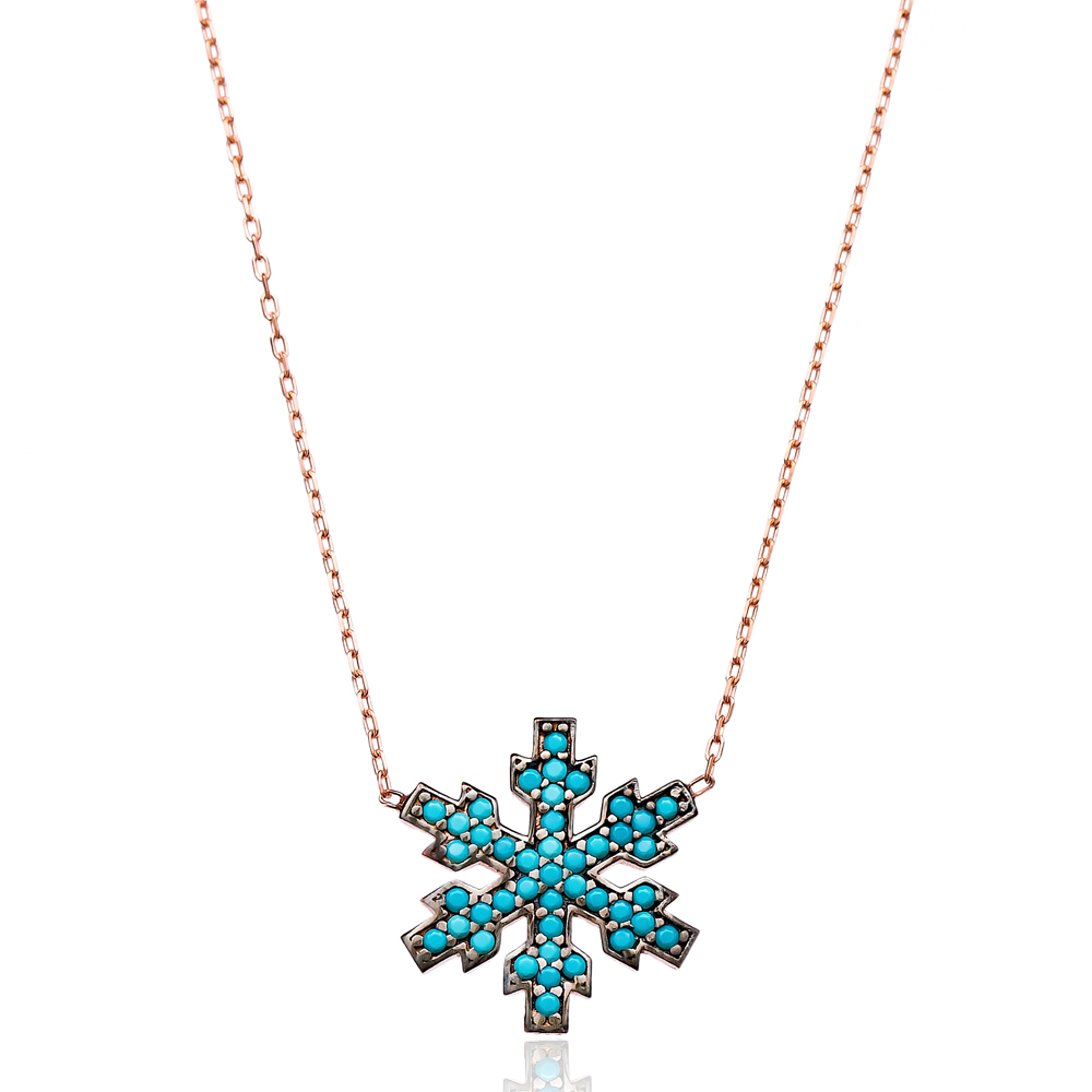 Nano Turquoise Snowflake Design Turkish Wholesale Sterling Silver Pendant