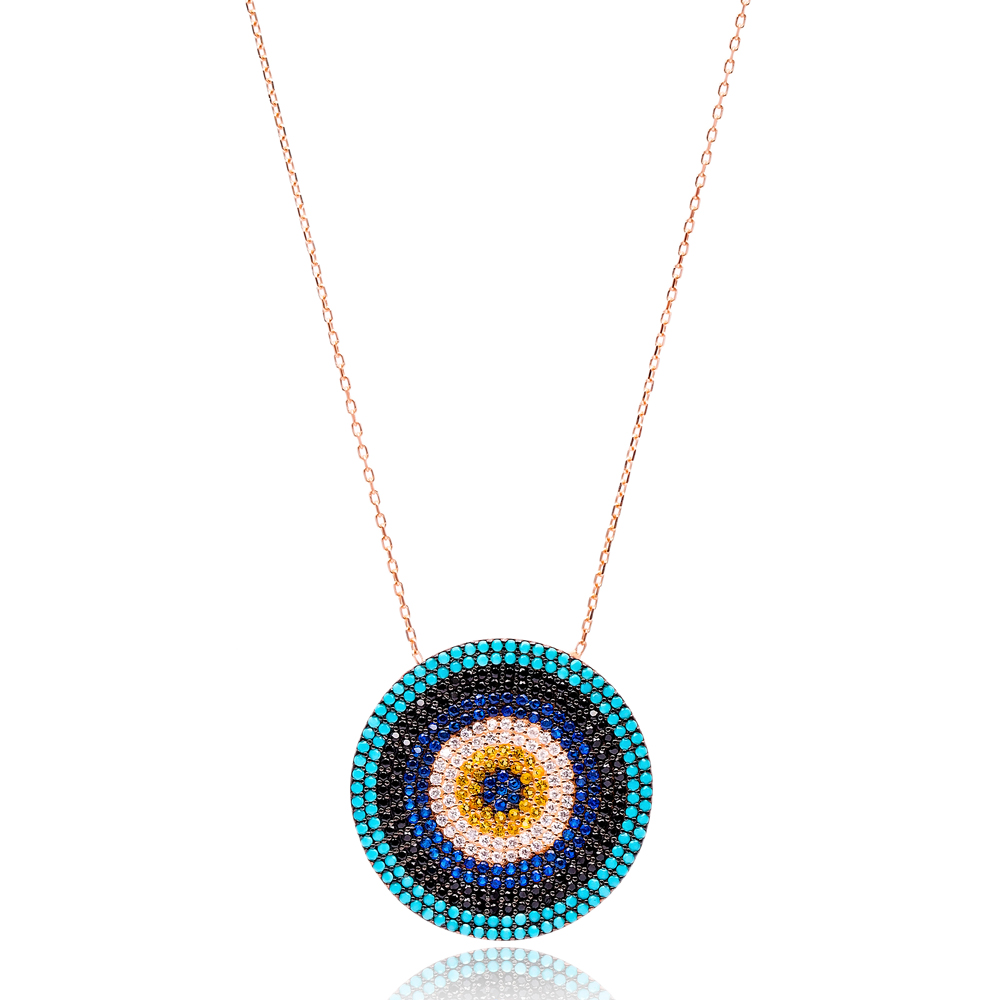 Evil Eye Design Turkish Wholesale Silver Round Pendant