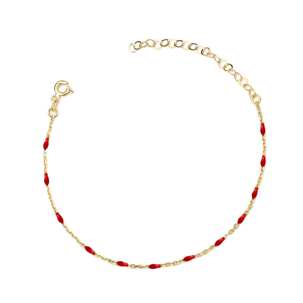Red Enamel Chain Anklet Turkish Wholesale Handcrafted 925 Sterling Silver Jewelry