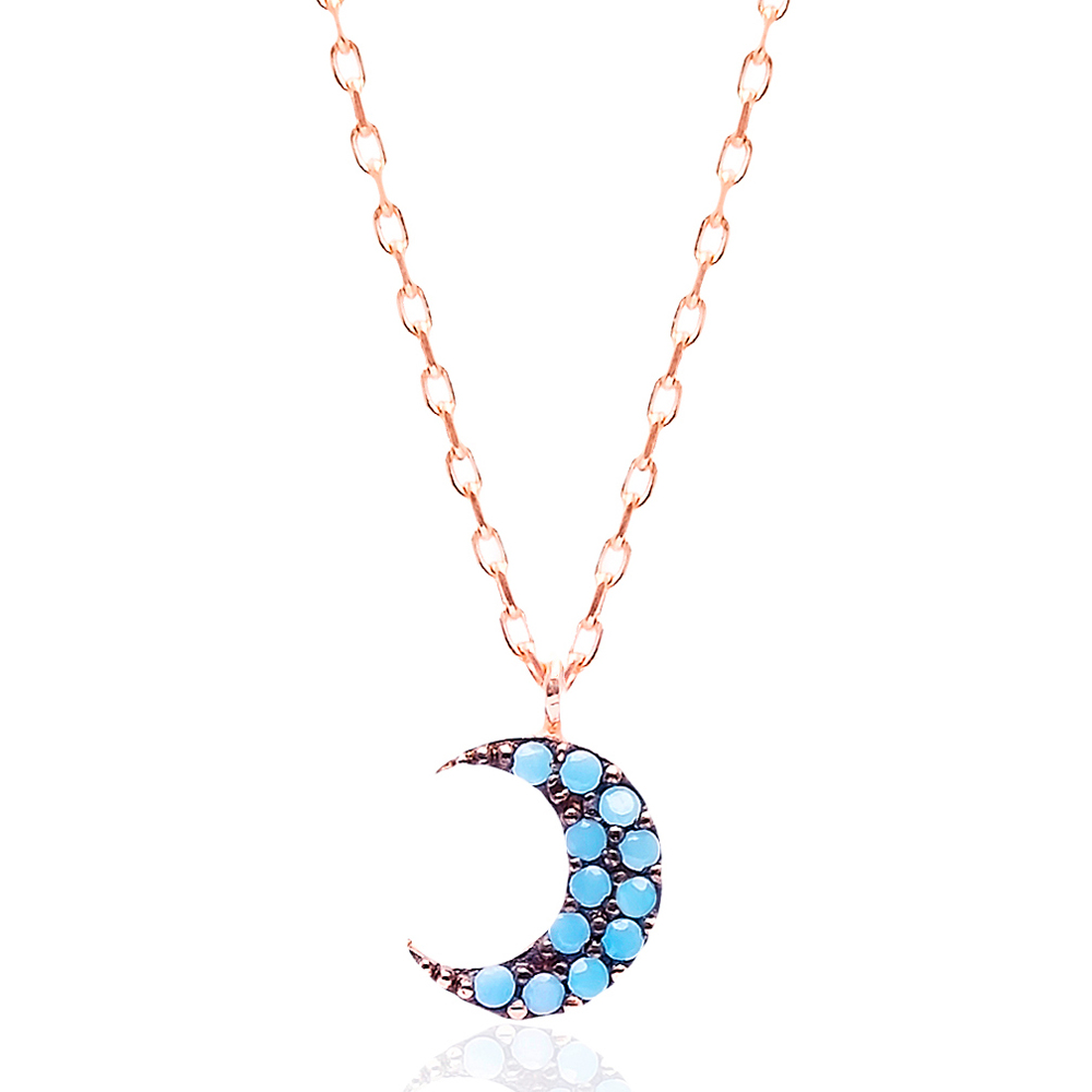 Micro Turquoise Turkish Wholesale Silver Crescent Moon Pendant