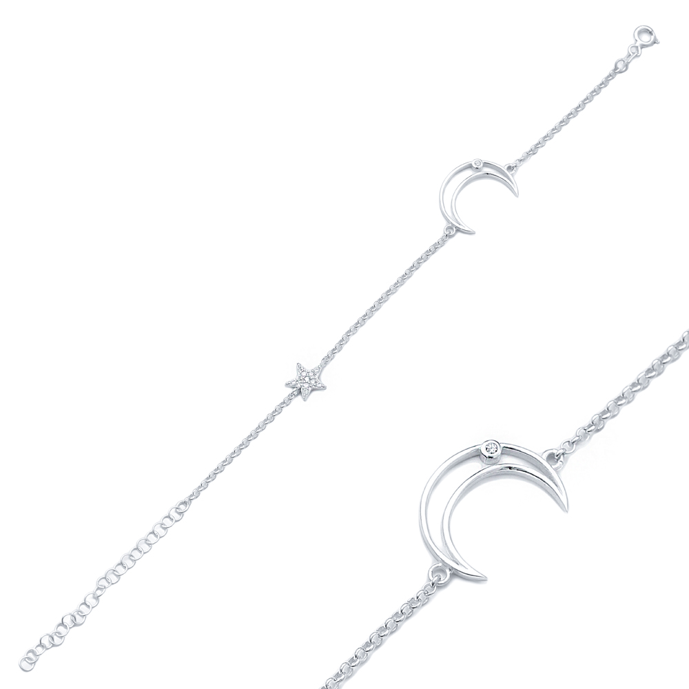 Crescent Moon Charm Bracelet Wholesale Handcraft 925 Sterling Silver Jewelry