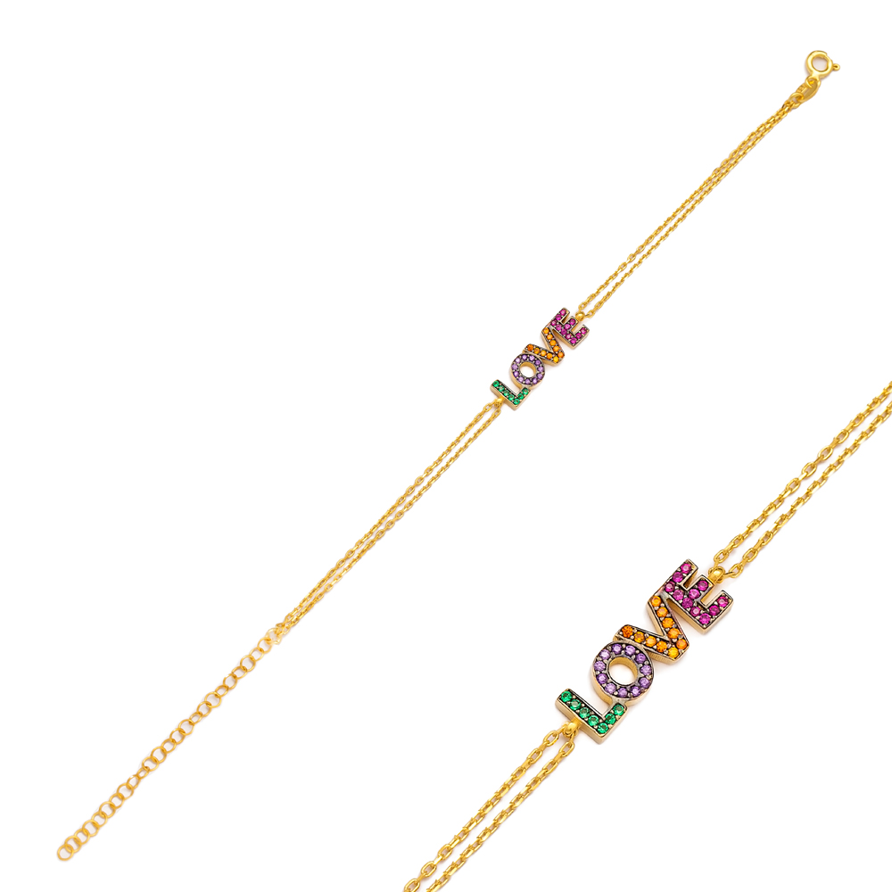 Rainbow Love Letter Design Bracelet Turkish Wholesale 925 Sterling Silver Jewelry