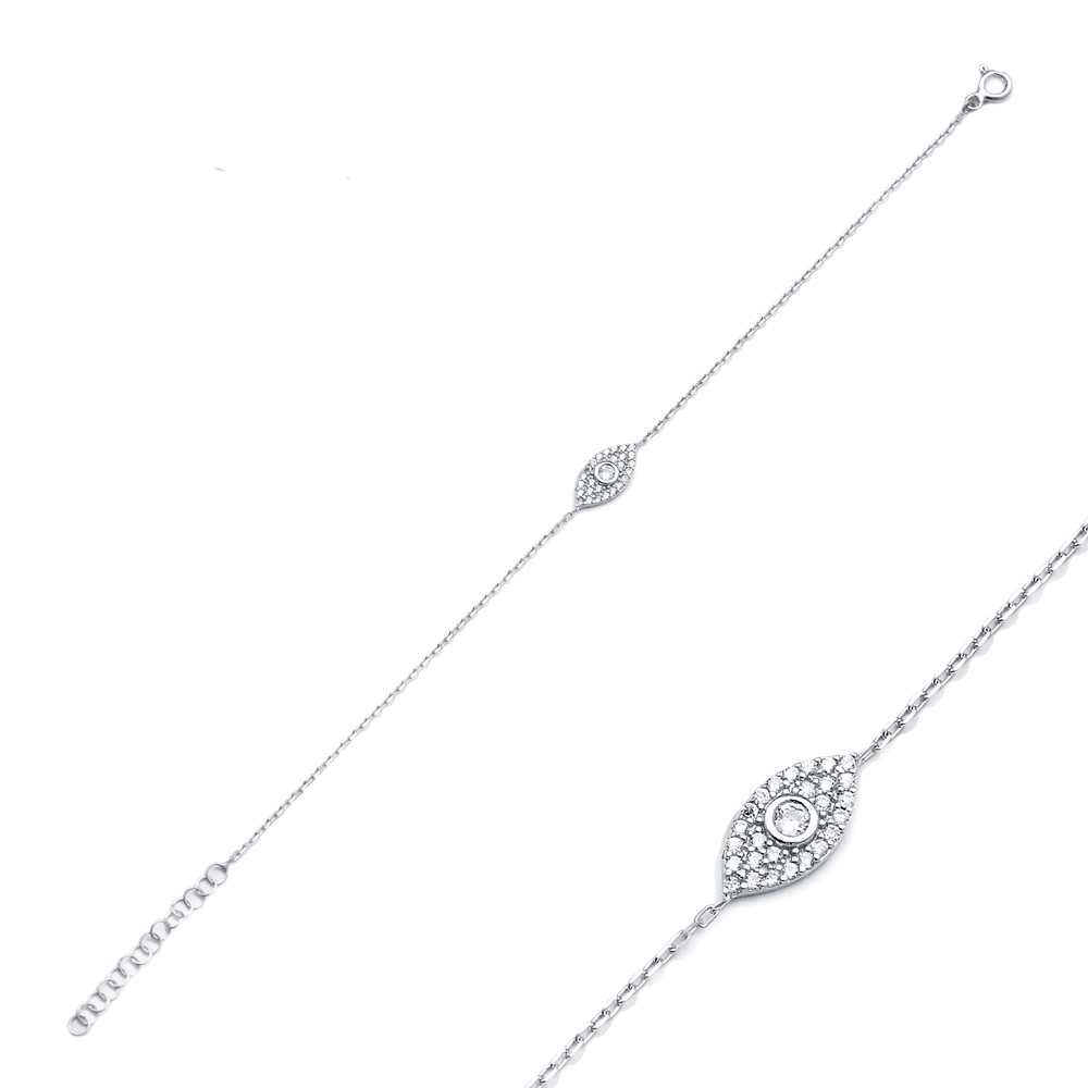 Minimal Charm Evil Eye Design Bracelet Wholesale Turkish 925 Sterling Silver Jewelry