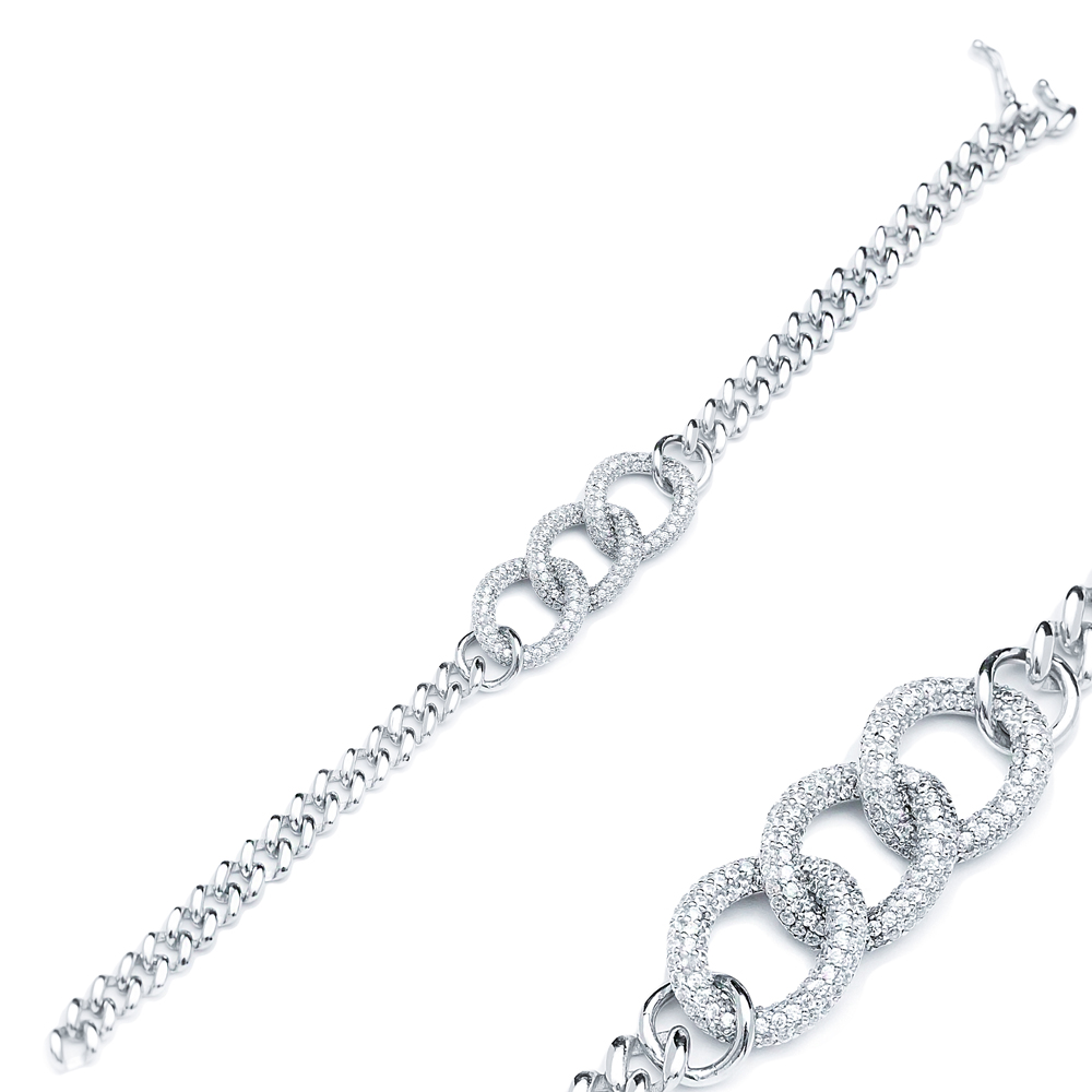 Zircon Trendy Chain Charm Dainty Bracelet Wholesale Turkish 925 Sterling Silver Jewelry