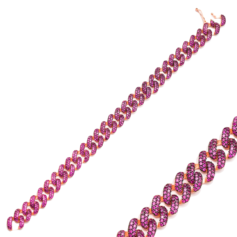 Elegant Trendy Chain Charm Ruby Bracelet Wholesale Turkish 925 Sterling Silver Jewelry