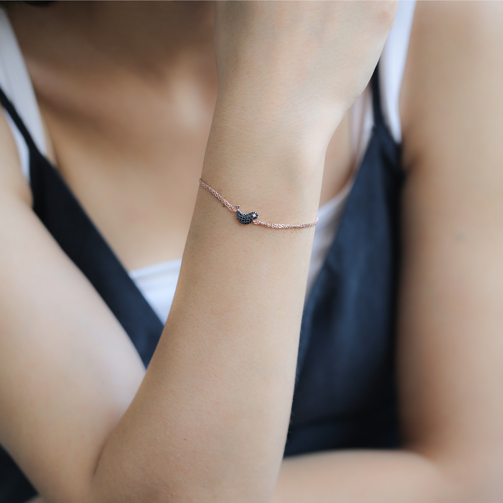 Minimalist Bird Gradient Zircon Design Turkish Wholesale 925 Sterling Silver Bracelet