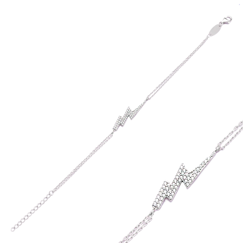 Minimalist Silver Sterling Lightning Bolts Charm Bracelet Wholesale Handcrafted Jewelry