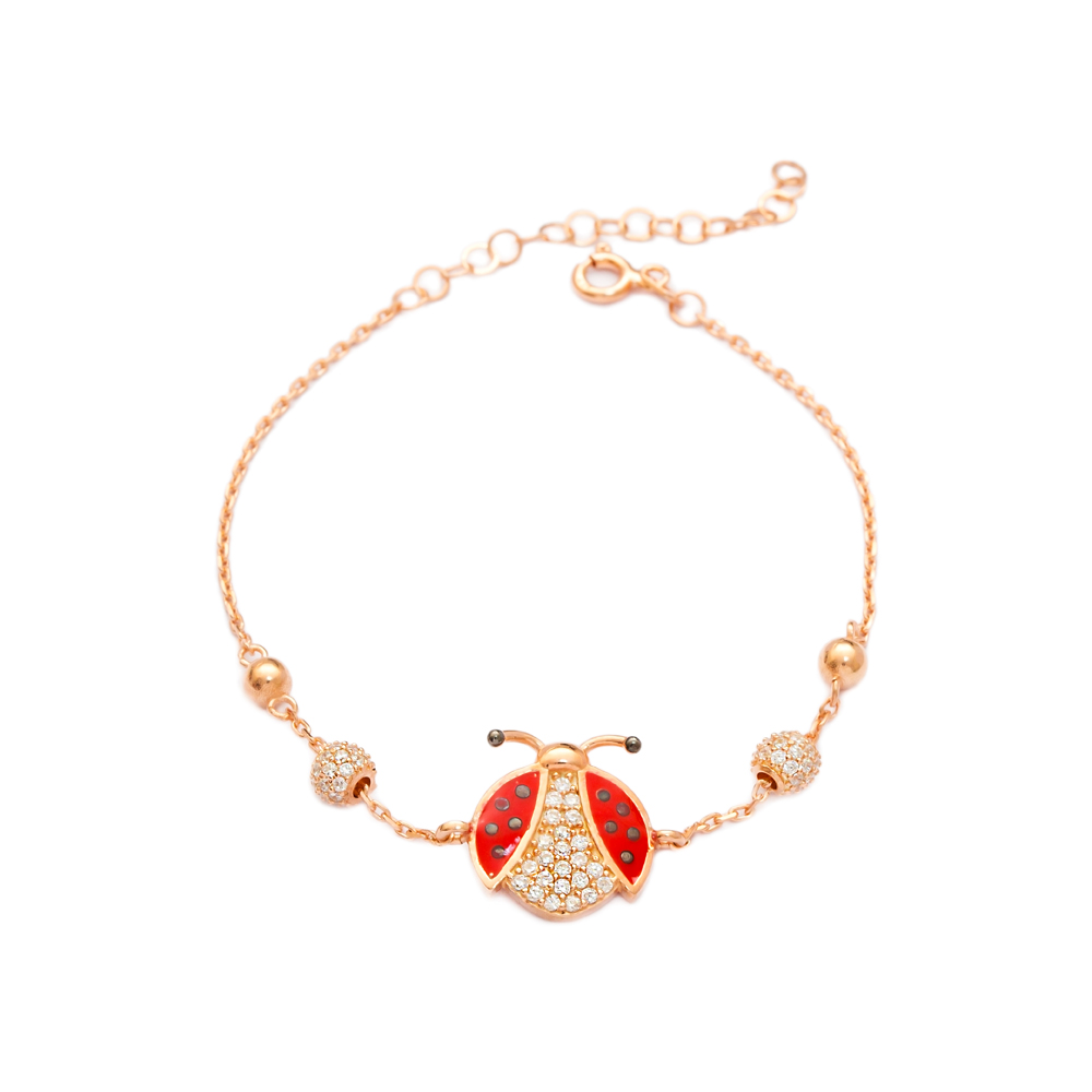 Enamel Ladybug Design Bracelet Wholesale 925 Sterling Silver Jewelry