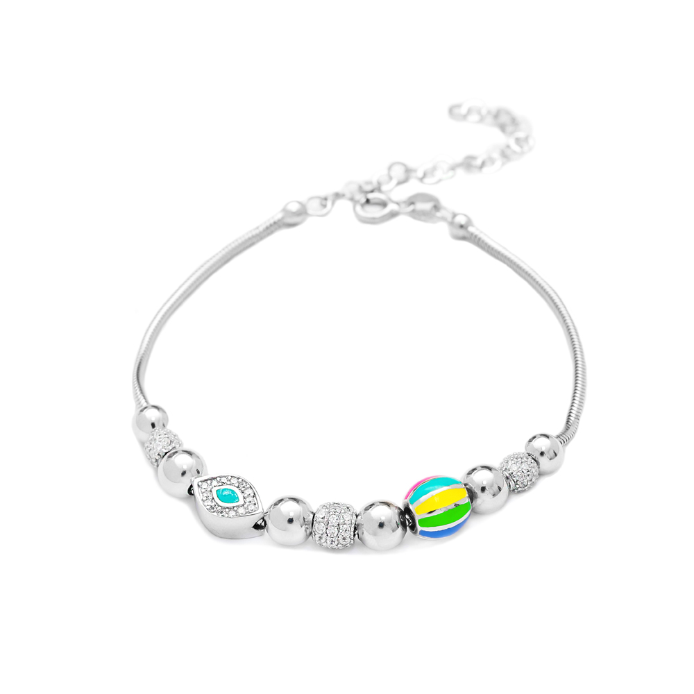 Evil Eye Enamel Charm Bracelet Wholesale 925 Sterling Silver Jewelry