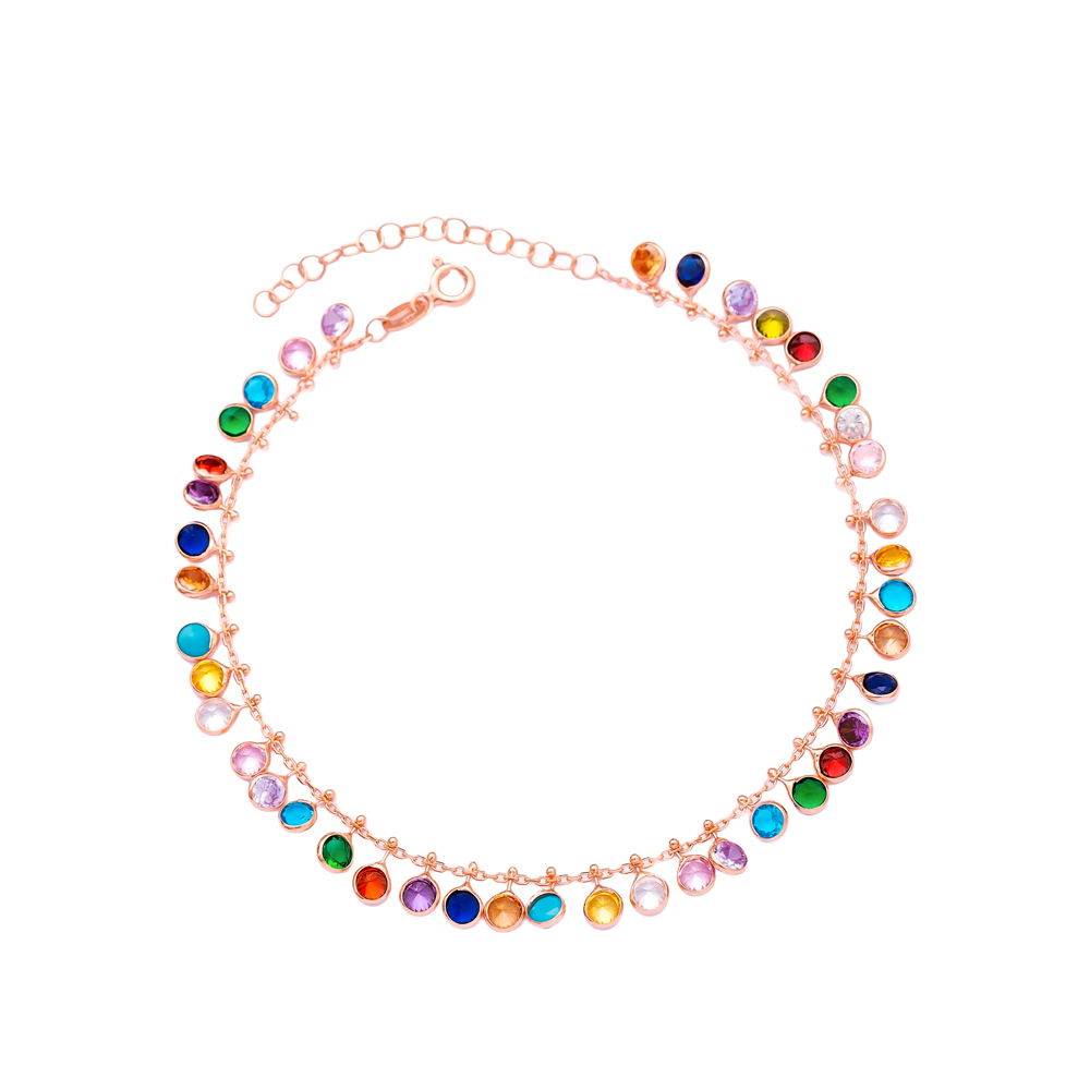 Colorful Zircon Anklet Wholesale Handcrafted 925 Sterling Silver Jewelry