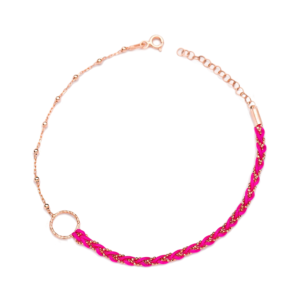 Pink Dainty Unique Design Ball Chain Anklet Wholesale Handmade Turkish 925 Sterling Silver Jewelry