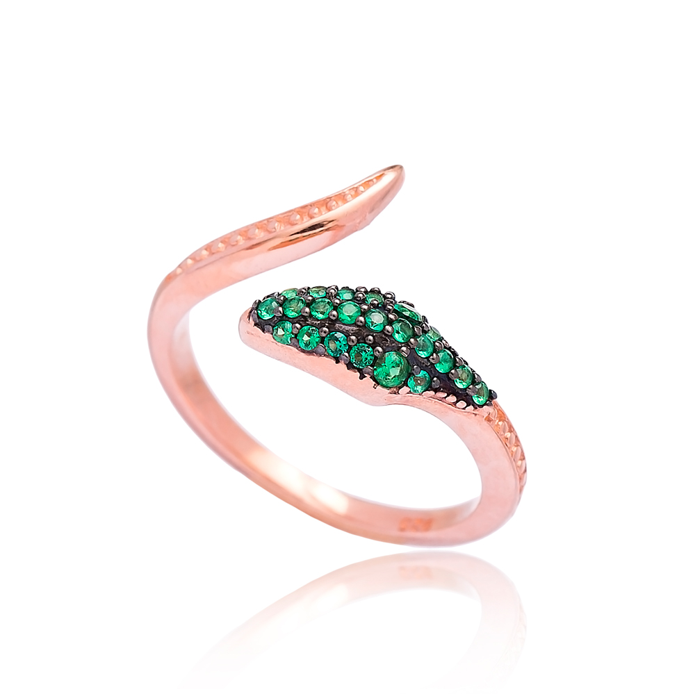 Emerald Zircon Stone Snake Design 925 Sterling Silver Jewelry Ring