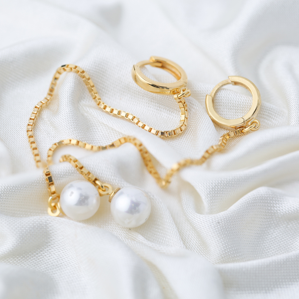 100 mm Chain Elegant Pearl Long Earring Turkish Wholesale Handmade 925 Sterling Silver Jewelry