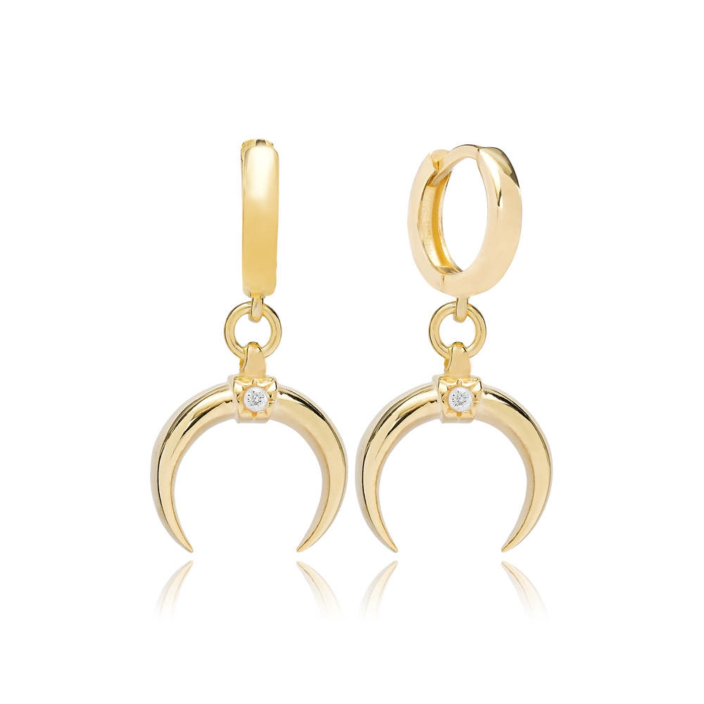 Horn Design CZ Stone Sterling Silver Jewelry Dangle Earring