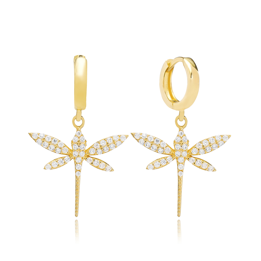Fancy Dragonfly Design Silver Dangle Earrings Turkish Wholesale 925 Silver Sterling Jewelry