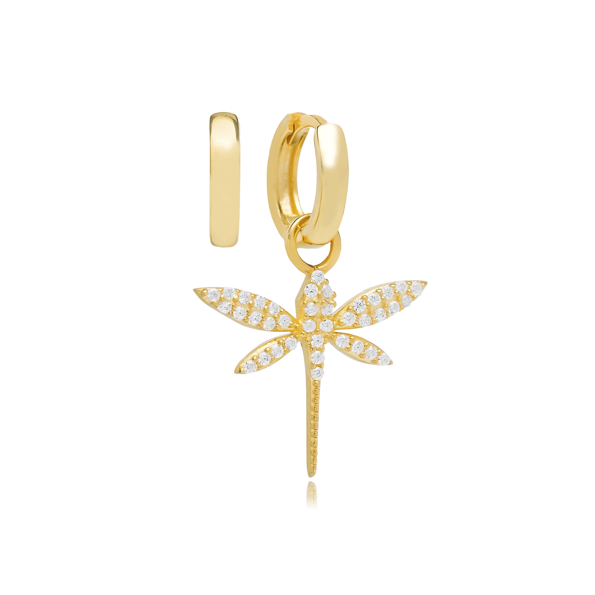 Dragonfly Zircon Stone Design Turkish Wholesale Handmade 925 Silver Charm Earring