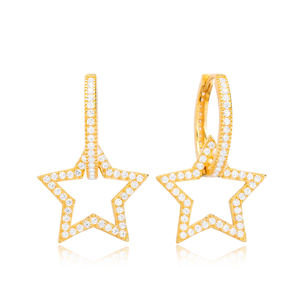 Falling Star Design Ø19 Hoop Earring Turkish Wholesale Handmade 925 Sterling Silver Jewelry