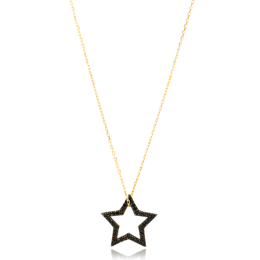 Elegant Star Black Zircon Stone Charm Pendant Turkish Wholesale Handcrafted 925 Sterling Silver Jewelry