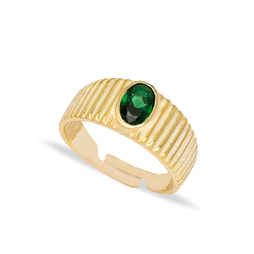 Little Finger Adjustable Ring Oval Shape Emerald Stone Design Wholesale 925 Silver Sterling Jewelry