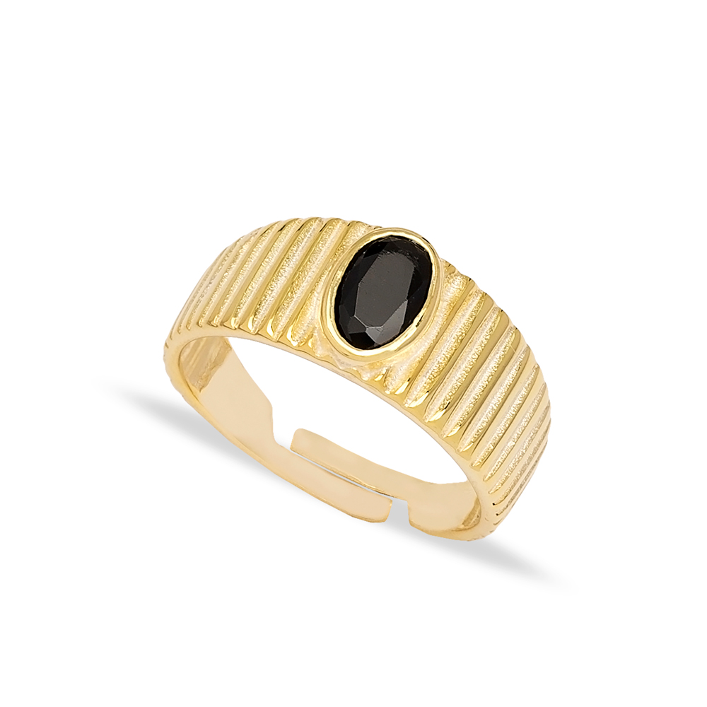 Little Finger Adjustable Ring Oval Shape Black Zircon Stone Design Wholesale 925 Silver Sterling Jewelry