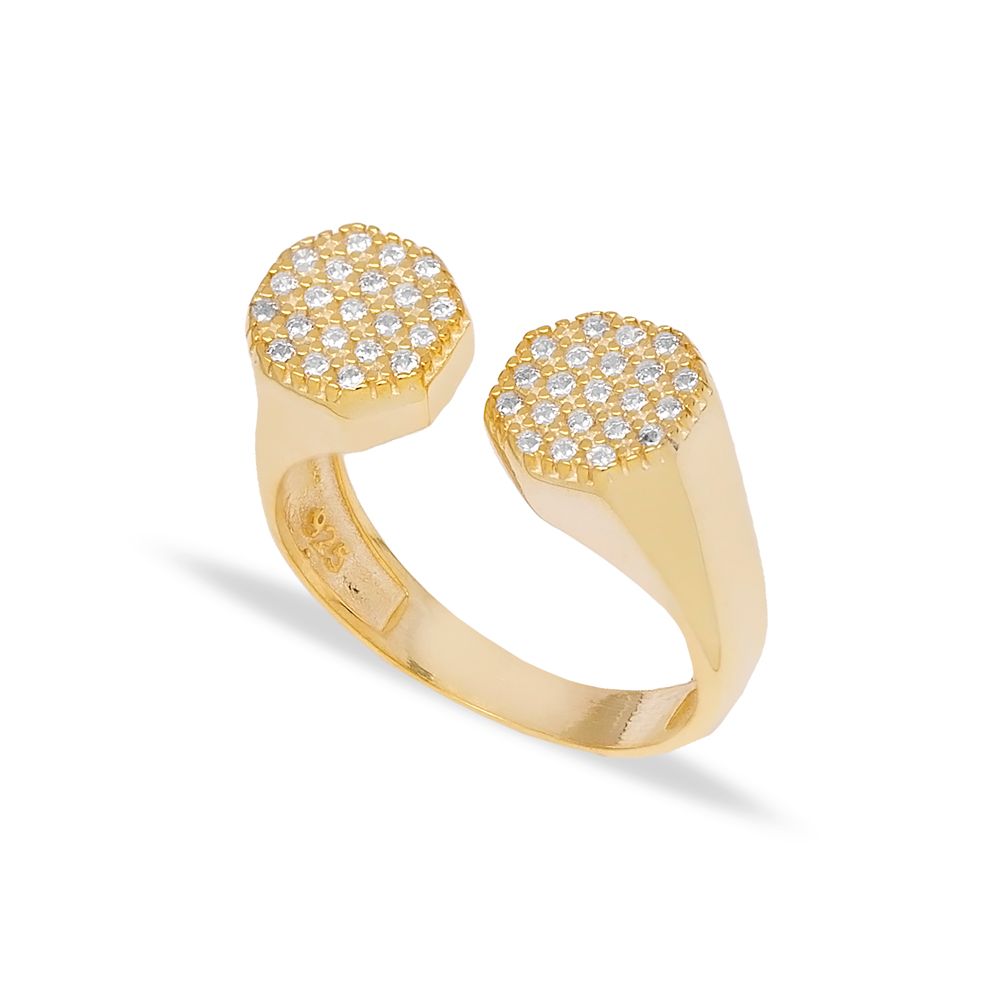 Little Finger Two Round Shape Zircon Stone Adjustable Ring Wholesale 925 Silver Sterling Jewelry