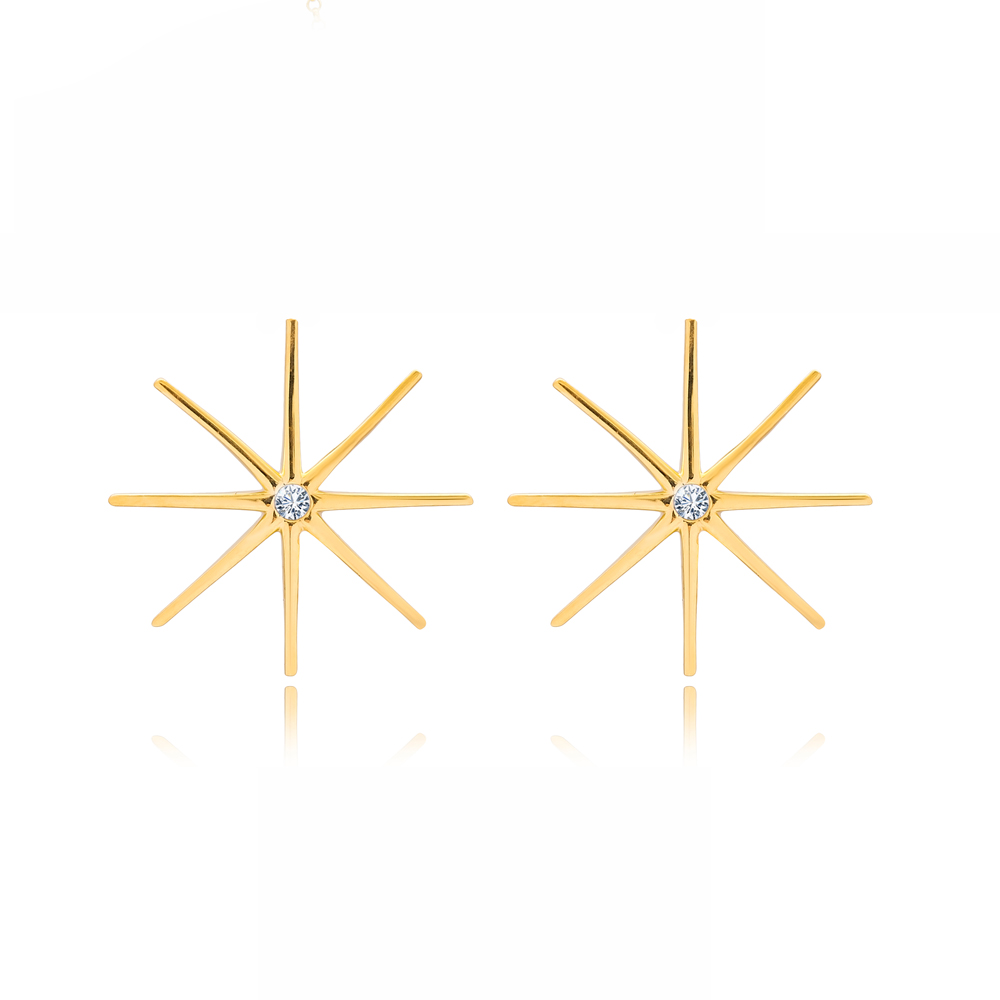 North Star Design Zircon Stone Silver Stud Earrings Wholesale Turkish Sterling Silver Jewelry