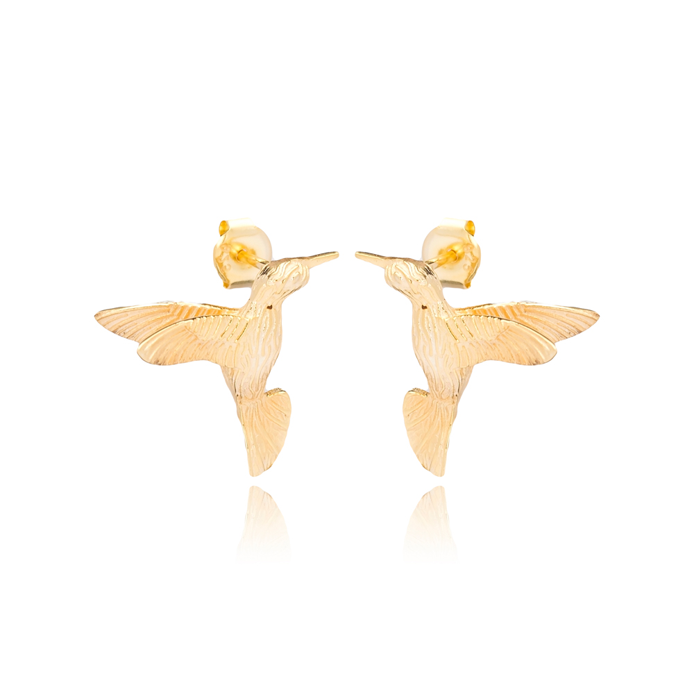 Colibri Bird Design Zircon Stone Silver Stud Earrings Wholesale Turkish Sterling Silver Jewelry