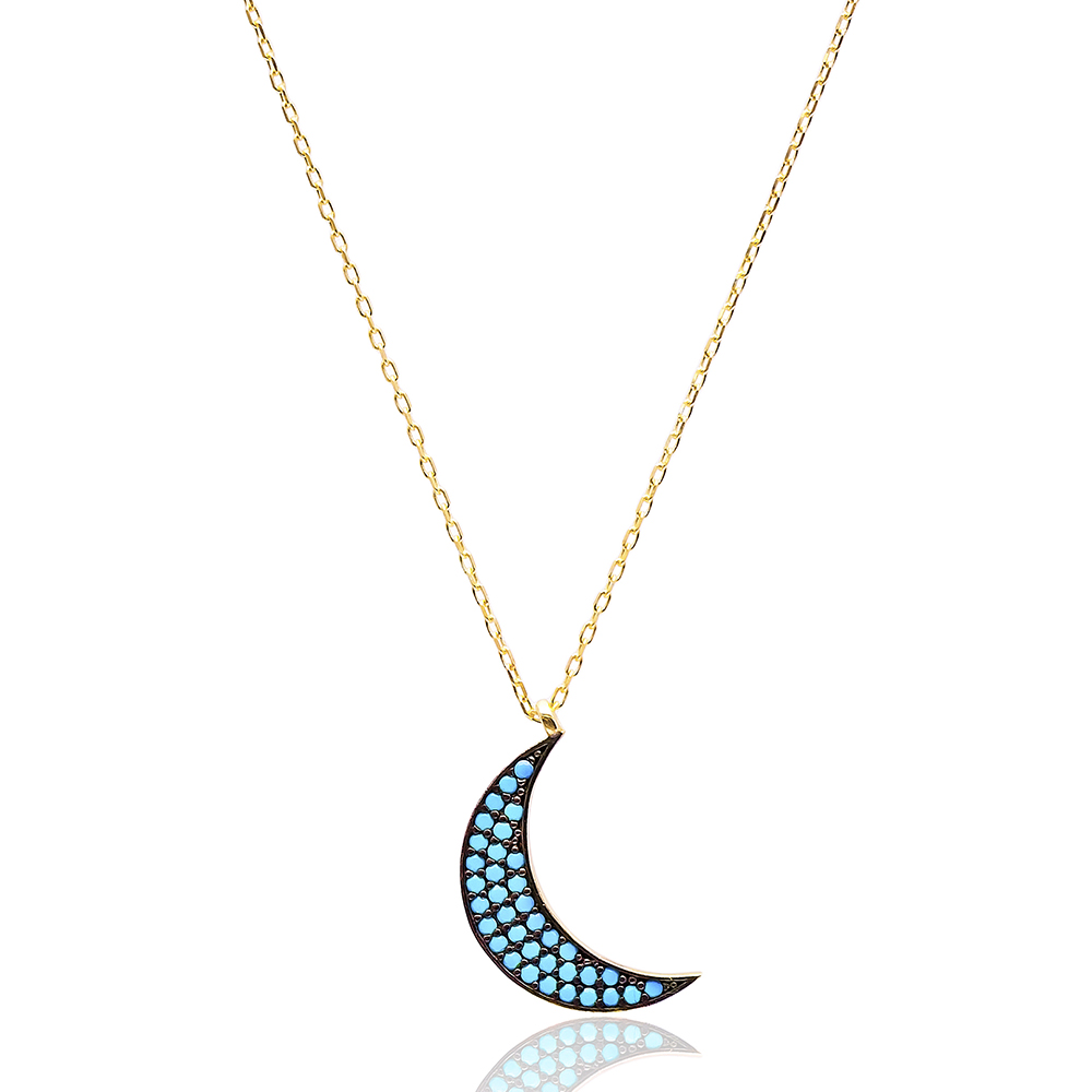 Nano Turquoise Turkish Wholesale Silver Crescent Moon Pendant