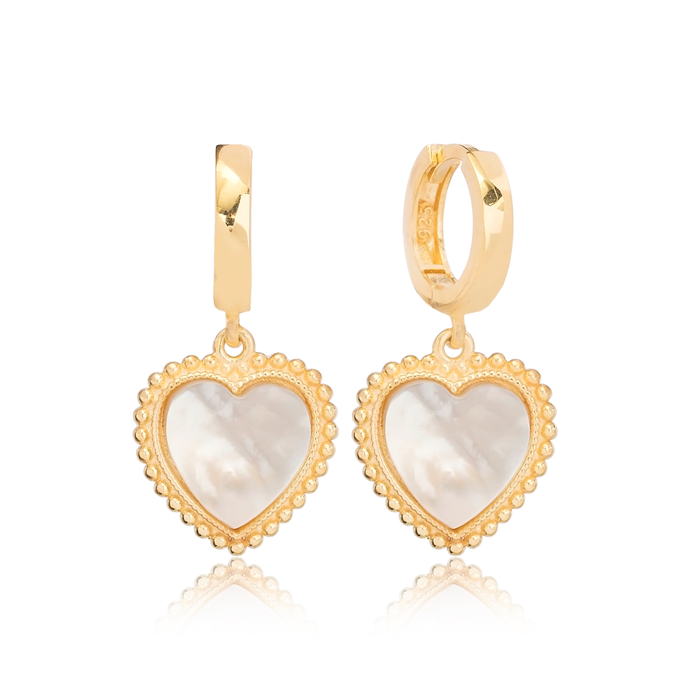 Sophisticated Heart Design White Stone Dangle Earrings Turkish Wholesale Sterling Silver Jewelry