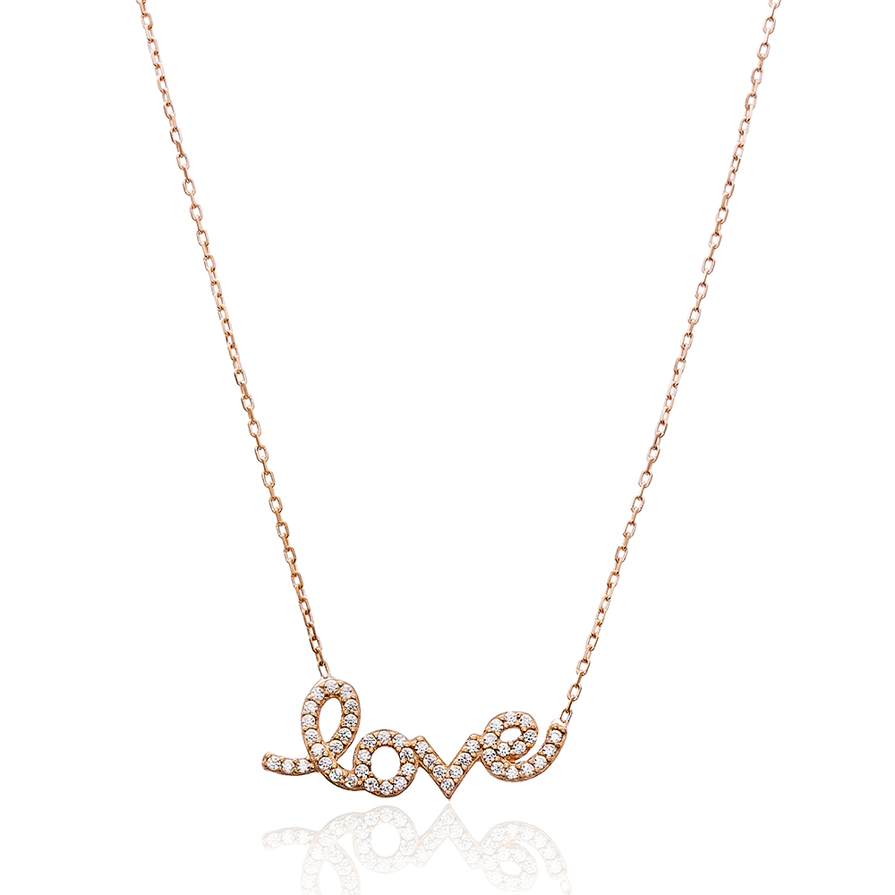 CZ Letter Love Design Turkish Wholesale Pave Silver Necklace