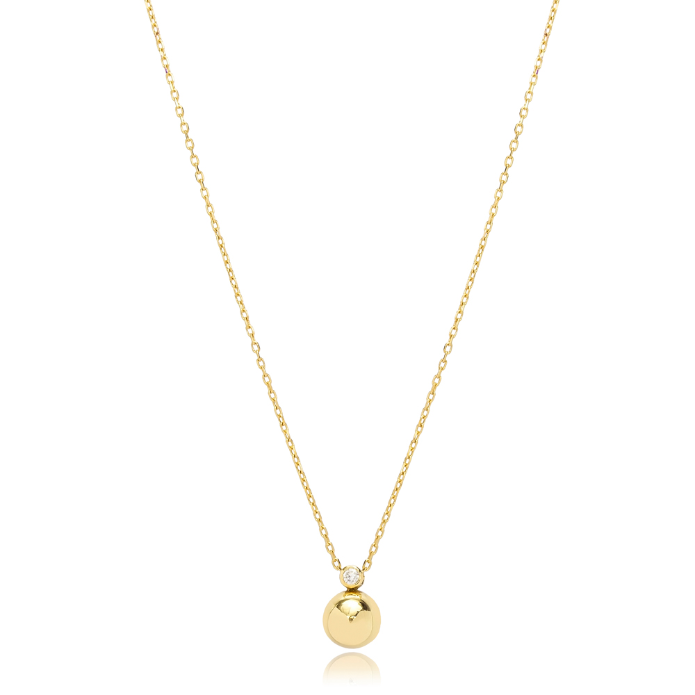 Shiny Ball Charm Zircon Stone Design Pendant Wholesale Turkish 925 Sterling Silver Necklace Jewelry