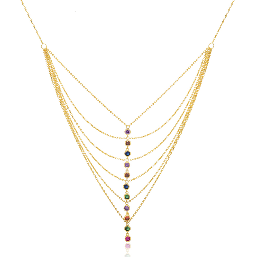 Trendy Multi Layered Necklace Colorful Charm Wholesale 925 Sterling Silver Jewelry