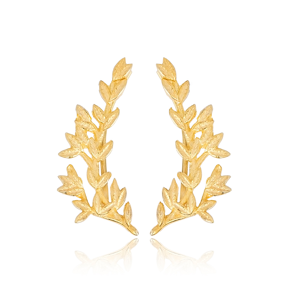 New Leaf Design Plain Earrings Turkish Wholesale Handmade 925 Sterling Silver Jewelry