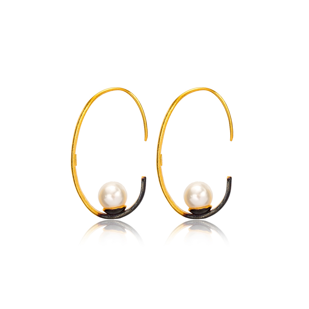 Silver 22k Gold Plated Oval Shape Pearl Earrings Handcrafted Wholesale 925 Sterling Silver Jewelry