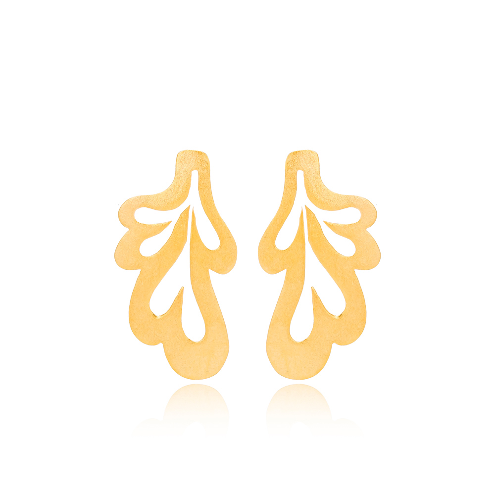 Silver 22k Gold Trendy Leaf Design Vintage Stud Earrings Handcrafted Wholesale 925 Sterling Silver Jewelry