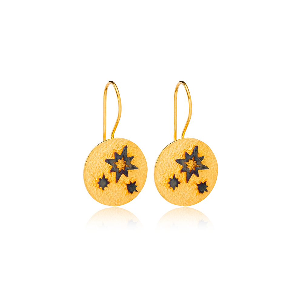 22K Gold Plated Silver North Star Design Hook Earrings Handmade Wholesale 925 Sterling Silver Jewelry