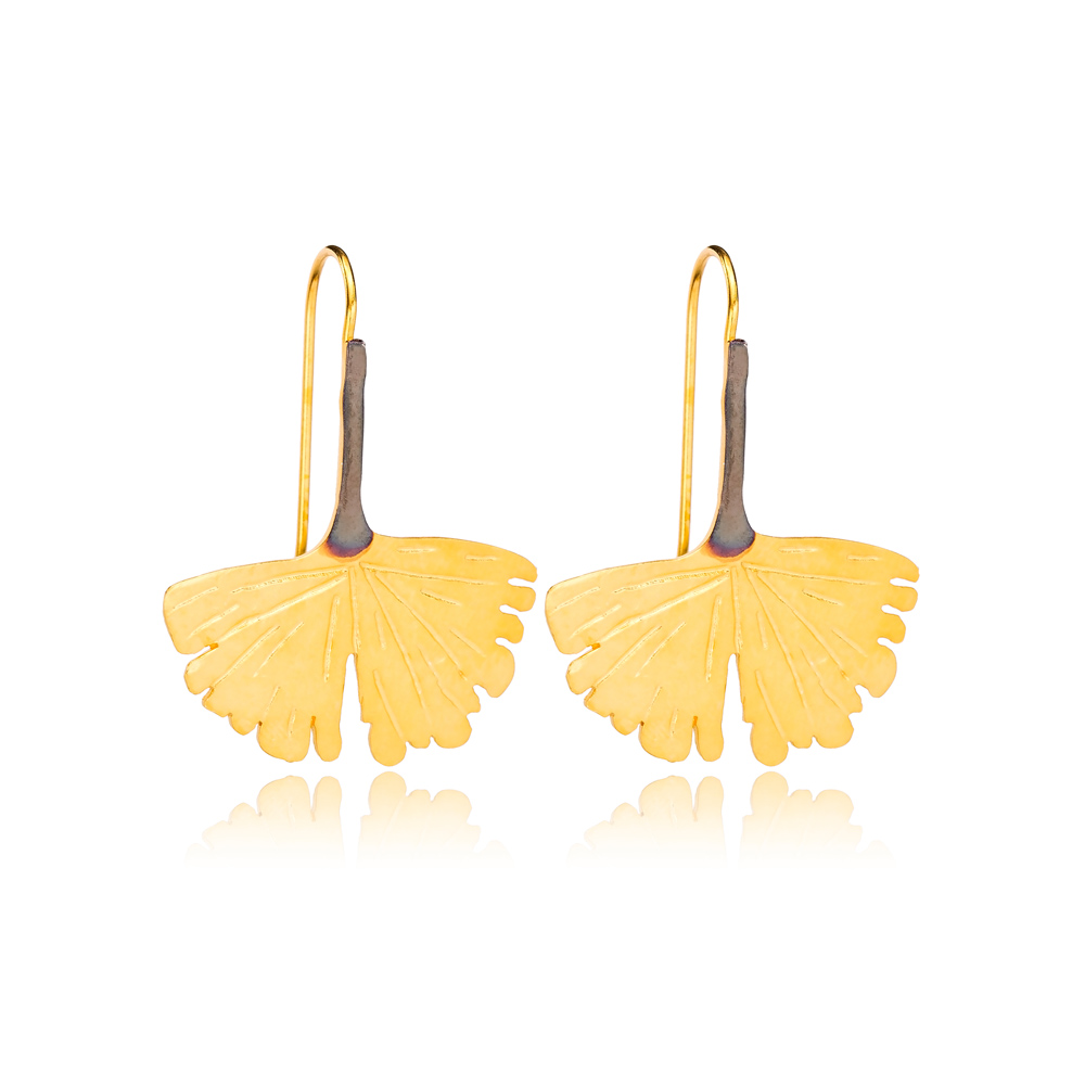 22K Gold Plated Ginko Leaf Vintage Hook Earrings Handcrafted Wholesale 925 Sterling Silver Jewelry