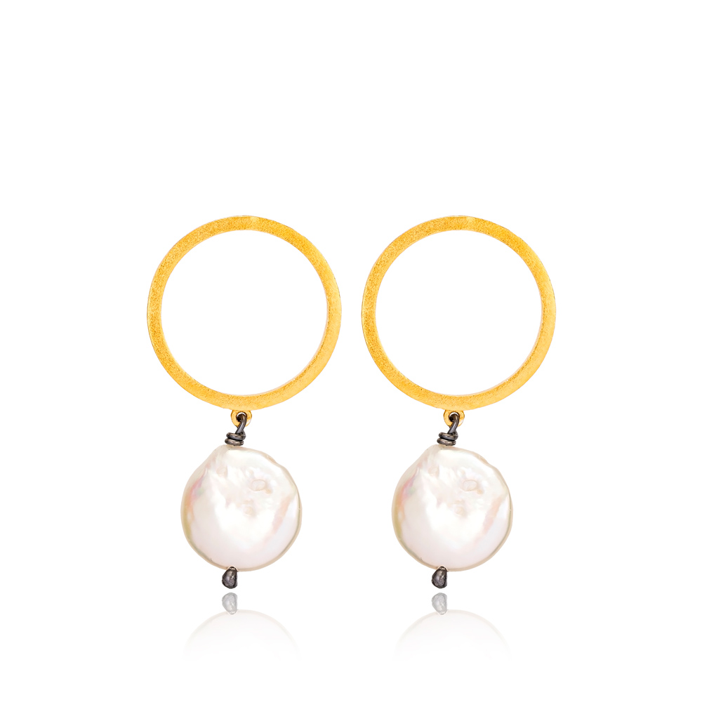 22K Gold Plated Silver Trendy Cultured Pearl Earrings Handcrafted Wholesale Jewelry