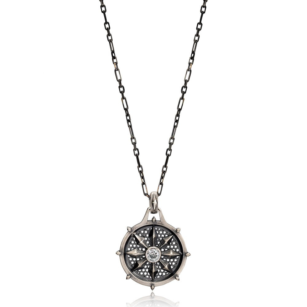 Flower Zircon Stone Design Authentic Medallion Pendant Wholesale Turkish Handcrafted Silver Jewelry