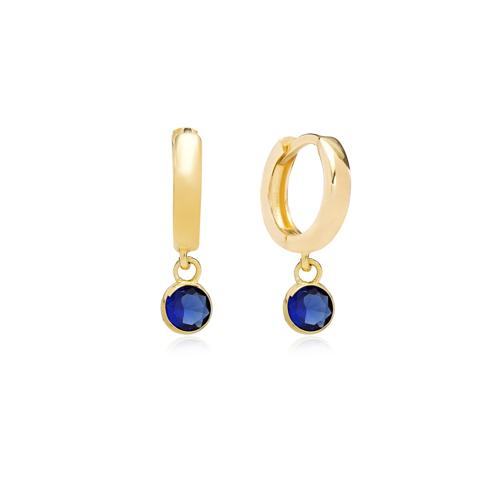 September Birthstone Sapphire Charm Earrings Wholesale Turkish 925 Silver Sterling Jewelry