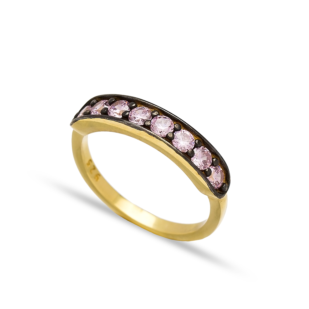 Pink Zircon Band Rings Turkish Wholesale 925 Sterling Silver Jewelry