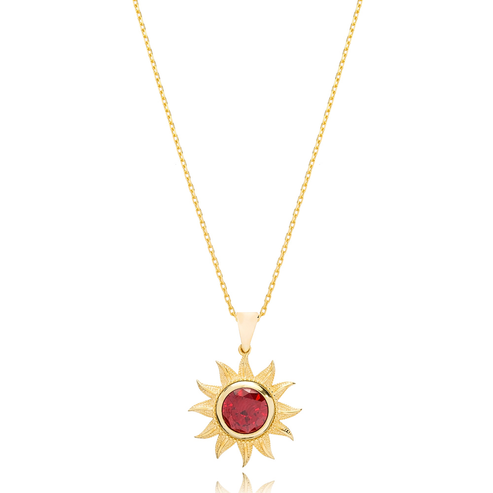 Sun Design Ruby Stone Pendant Turkish Wholesale 925 Sterling Silver Jewelry