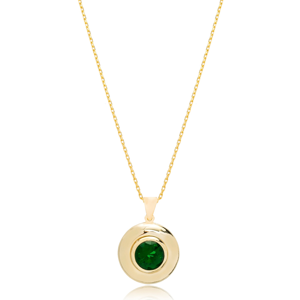 Minimalistic Design Emerald Stone Pendant Turkish Wholesale 925 Sterling Silver Jewelry