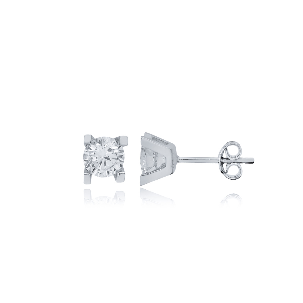 Four Square Claw Zircon Stone Earrings Wholesale Turkish 925 Sterling Silver Jewelry