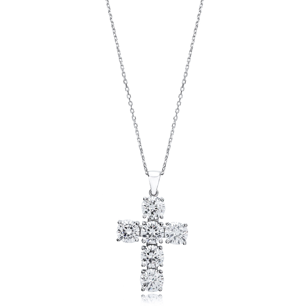 Cross Round Cut Design Pendant Turkish Wholesale Handmade 925 Sterling Silver Jewelry