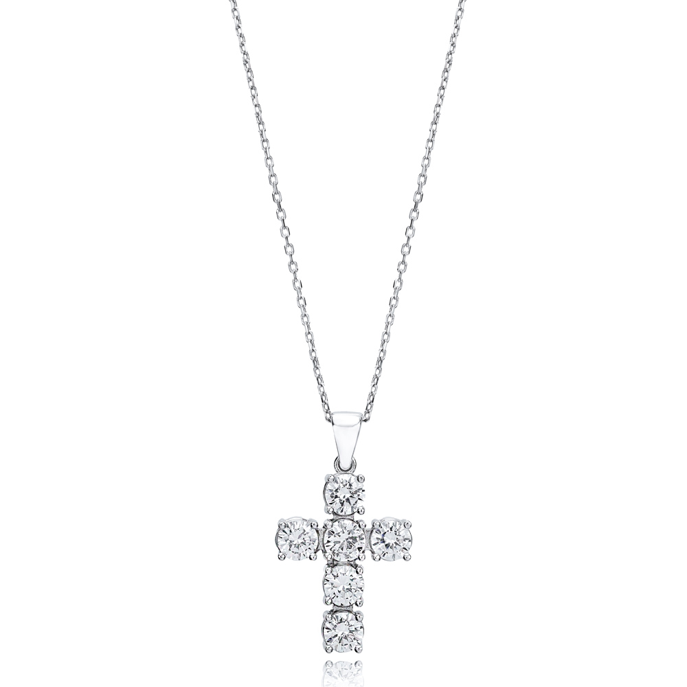 Cross Mini Round Cut Design Pendant Turkish Wholesale Handmade 925 Sterling Silver Jewelry