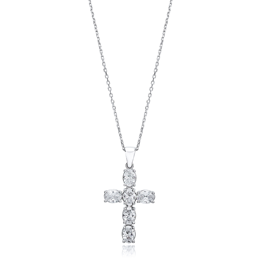 Cross  Mini Oval Cut Design Pendant Turkish Wholesale Handmade 925 Sterling Silver Jewelry