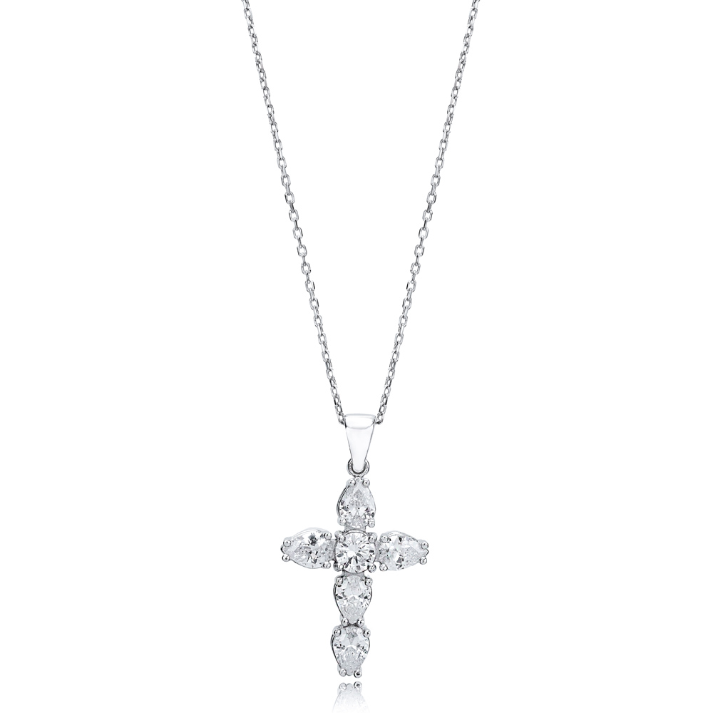 Cross Mini Pear Cut Design Pendant Turkish Wholesale Handmade 925 Sterling Silver Jewelry