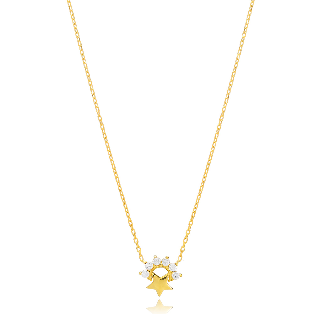 Mini Star Charm Zircon Stone Pendant Turkish Handmade 925 Sterling Silver Jewelry