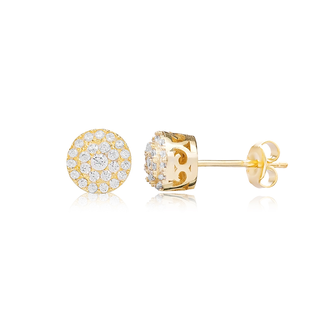 Tender Design Zircon Stone Stud Earrings Turkish Handmade Wholesale 925 Sterling Silver Jewelry